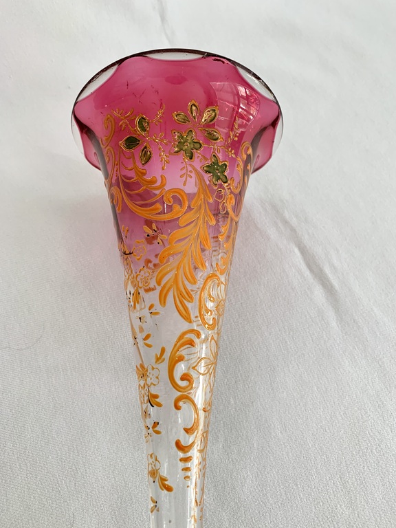 Enameled Glass Trumpet Vase Antiques Board