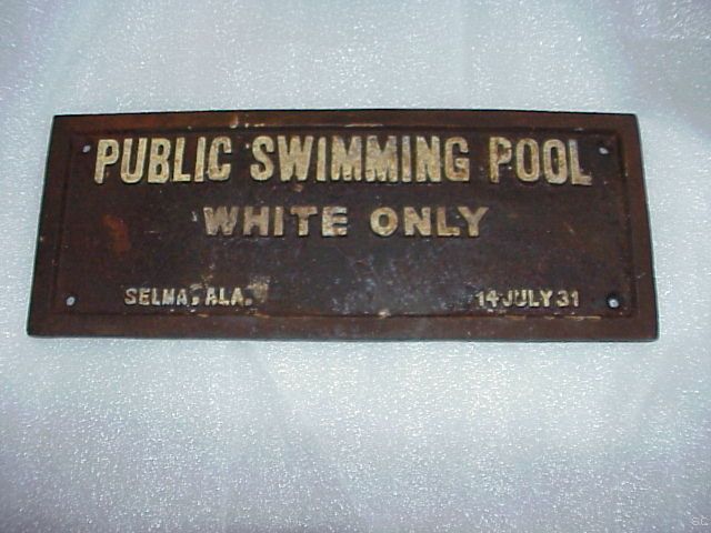 CAST IRON PUBLIC SWIMMING POOL WHITE ONLY SIGN NR