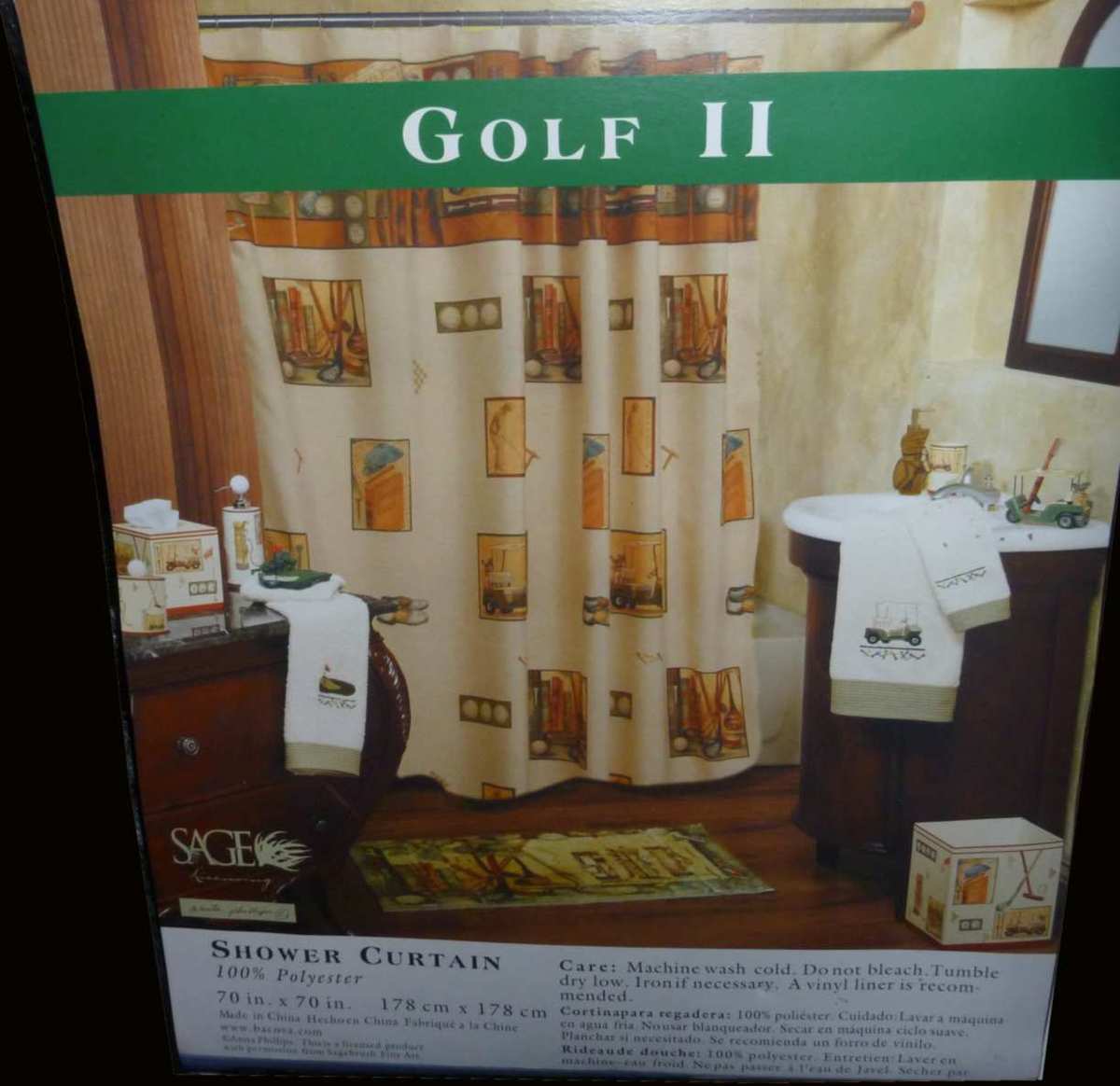 GOLF II Fabric Shower CurtainBacovaVintage Clubs Golfing CartAnita