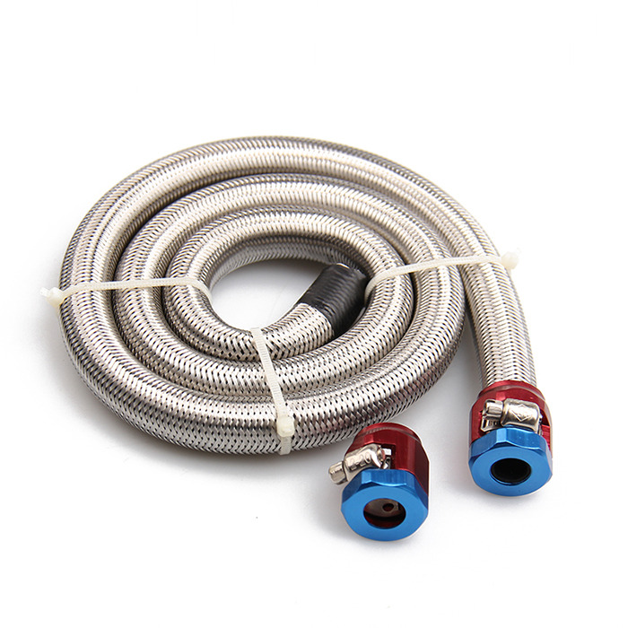 Engine Stainless Steel Flex Braid Fuel Line Kit 3 8" I D Hose Two Blue