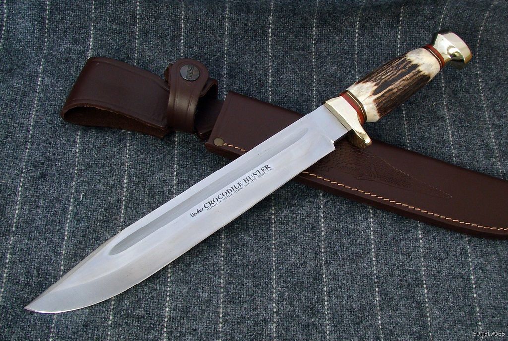 Crocodile Bowie Linder Knives Knife RARE CUSTOM Stag Hunter Hunting