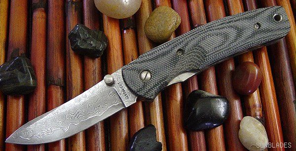 SEKI-CUT DAMASCUS MICARTA FOLDING KATANA POCKET knife