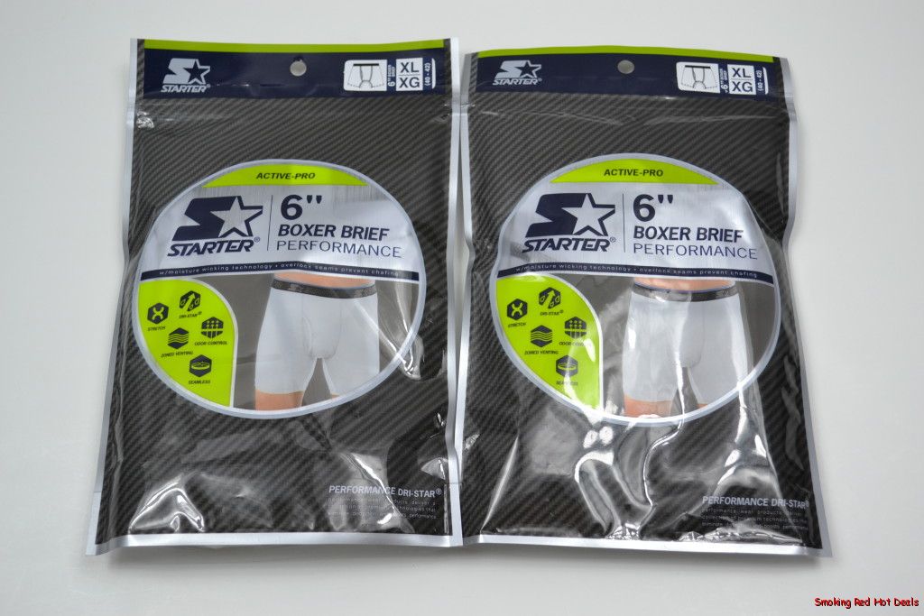 Starter 2 Boxer Briefs 6" Performance Dri Star White Underwear Mens Sz