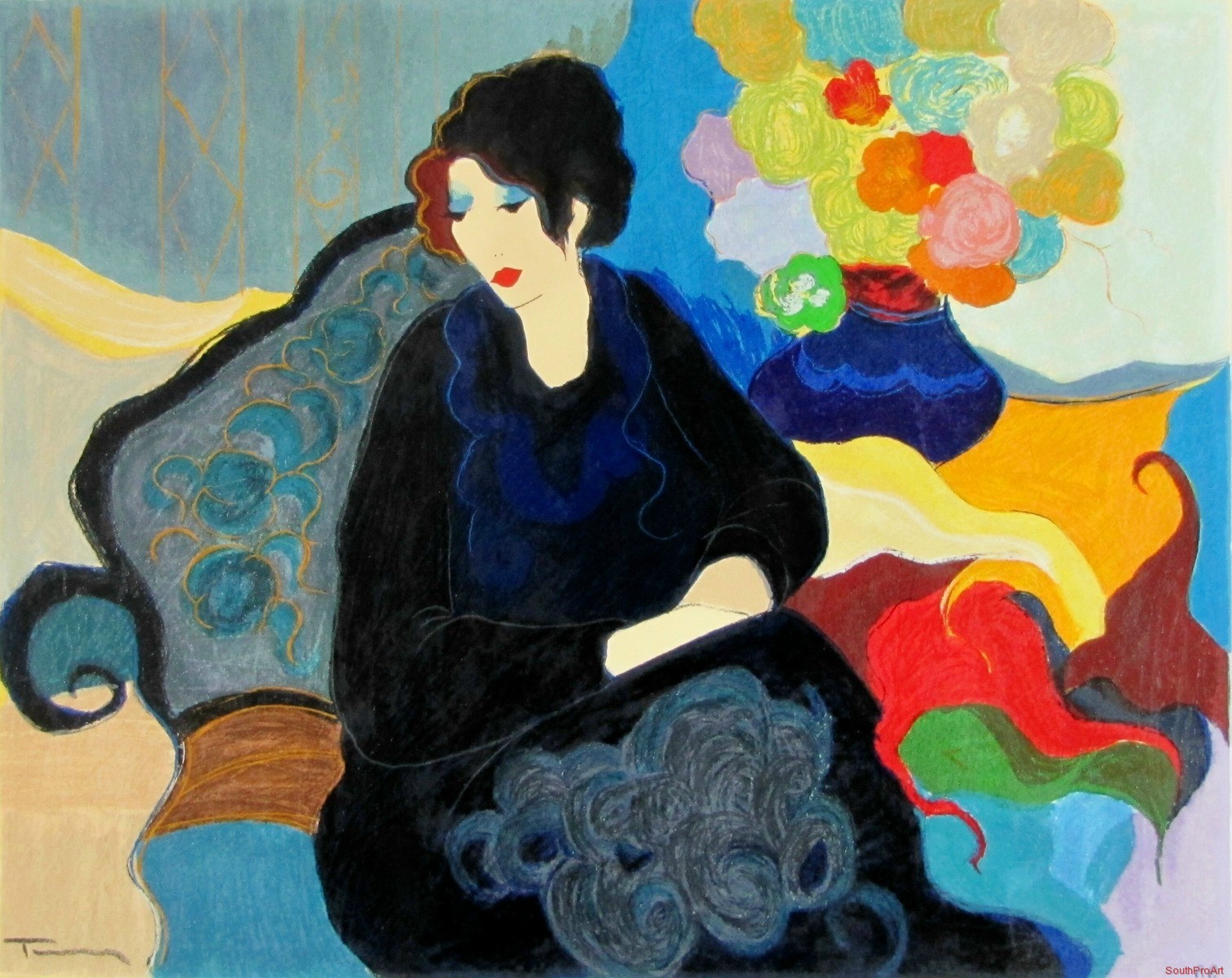 ITZCHAK TARKAY Woman in Black Dress HS PRINTER'S PROOF Serigraph