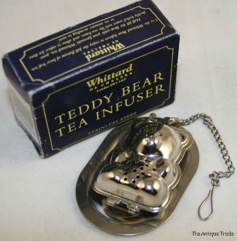 1980s Vintage stainless steel Teddy Bear shaped Tea infuser with original box