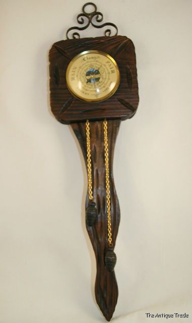 Vintage Spanish made Barometer in wooden Cuckoo clock shaped frame