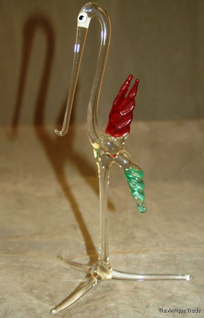 Exquisite Bohemian hand made art glass Stork Bird ornament 8.5 inches height