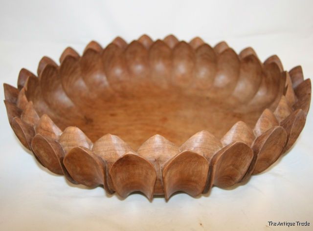 Superb Victorian Arts and Crafts large hand caved wood dish