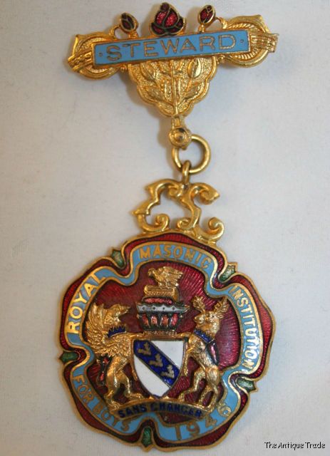 Vintage 1946 enameled Steward medal Royal Masonic Institution for Boys