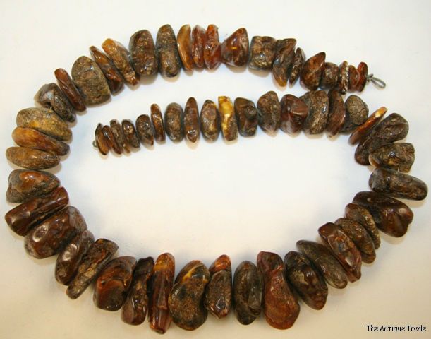 Vintage very rare Black Baltic Amber large natural nuggets necklace 220g