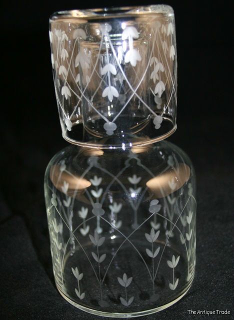 Elegant Vintage one person carved glass decanter with up glass
