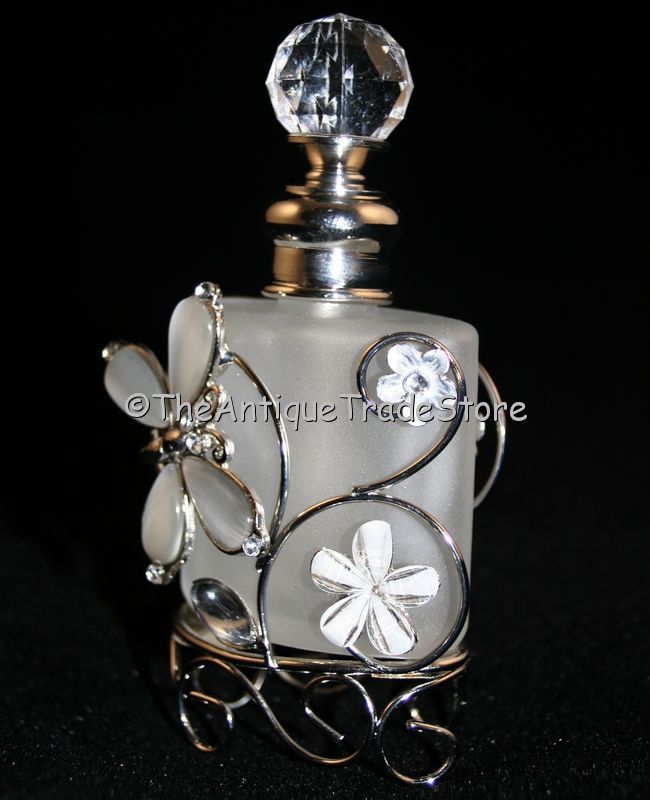 Retro metal and crystals glass Perfume scent bottle