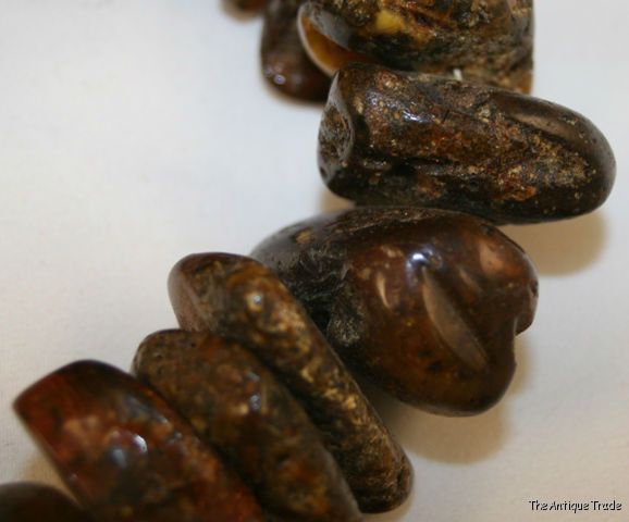 Vintage very rare Black Baltic Amber large natural nuggets necklace 220g