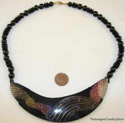 Vintage Art Deco Necklace set brass inlay Bakelite