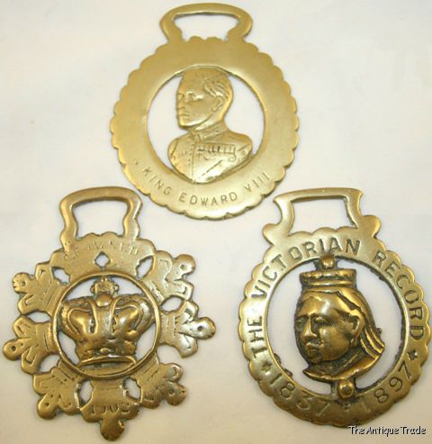 3 vintage British horse brasses Queen Victoria Edward VII and Edward VIII