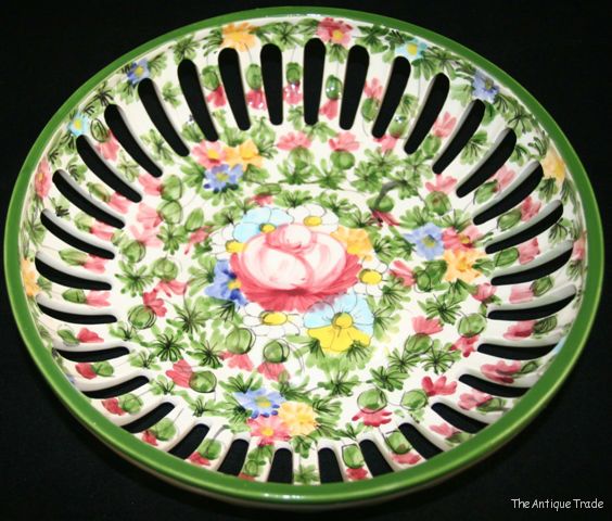 Superb Bavarian Art porcelain hand painted artist signed pierced slotted bowl