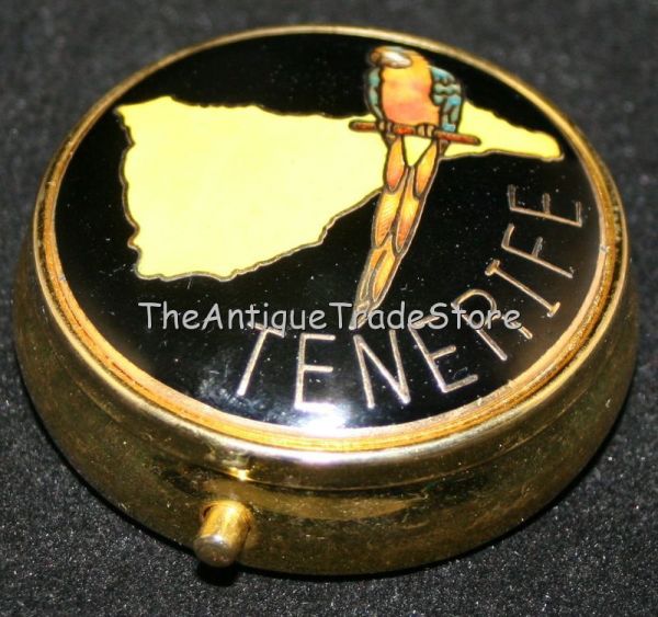 Spanish Tenerife compact box metal with enamel