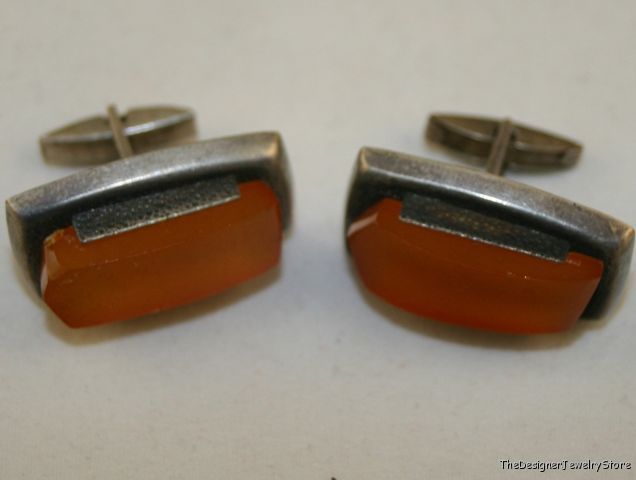 Vintage Art Deco 875 Silver Baltic Amber Cufflinks