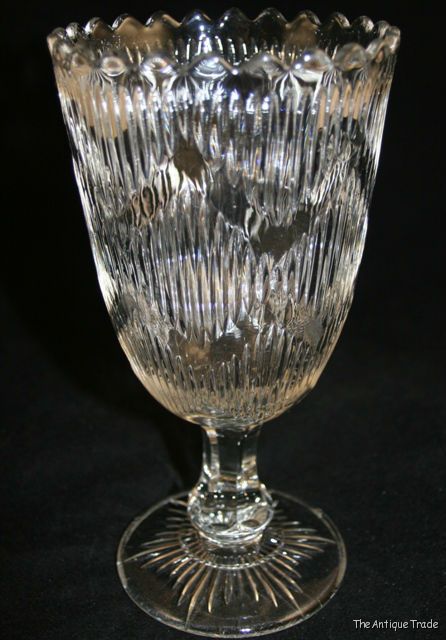 1876 Antique Victorian Percival Vickers cut glass goblet vase with Lozenge mark