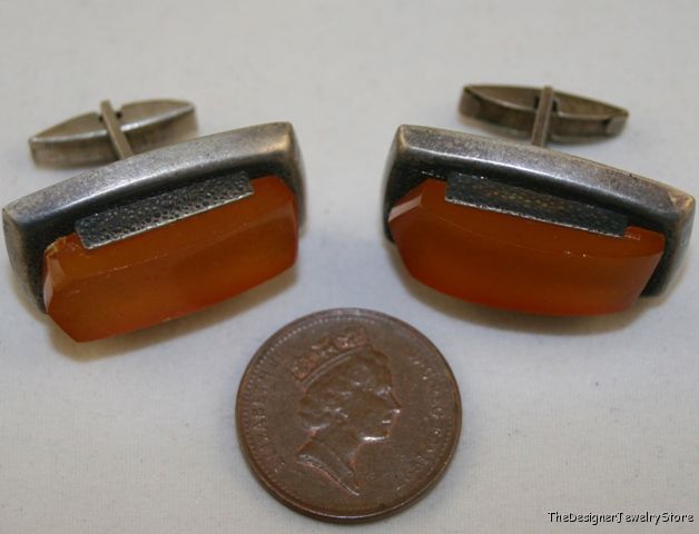 Vintage Art Deco 875 Silver Baltic Amber Cufflinks