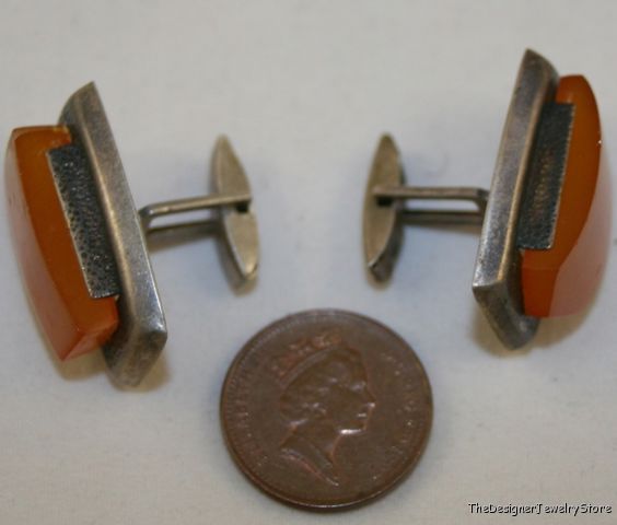 Vintage Art Deco 875 Silver Baltic Amber Cufflinks
