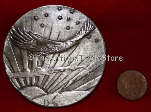 Vintage white metal American Eagle buckle plate