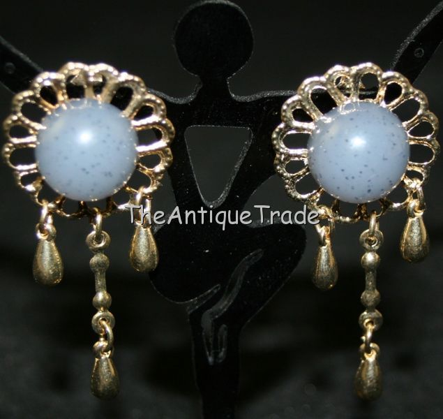 Vintage Jewelry yellow metal earrings with stones ku1z