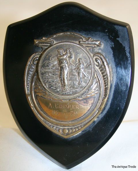 Superb 1920s Golf tournament medal trophy plaque White metal on Bakelite