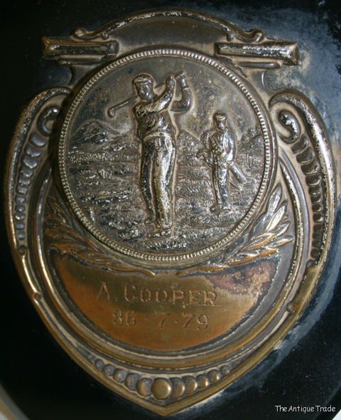 Superb 1920s Golf tournament medal trophy plaque White metal on Bakelite