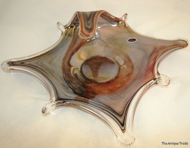 Superb Italian Murano hand blown art glass giant 19 inches Organic shaped bowl