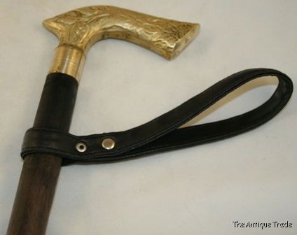 Vintage Cane brass handle with carved wood