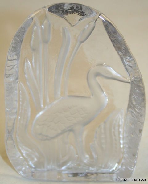 France carved glass Crane bird paperweight