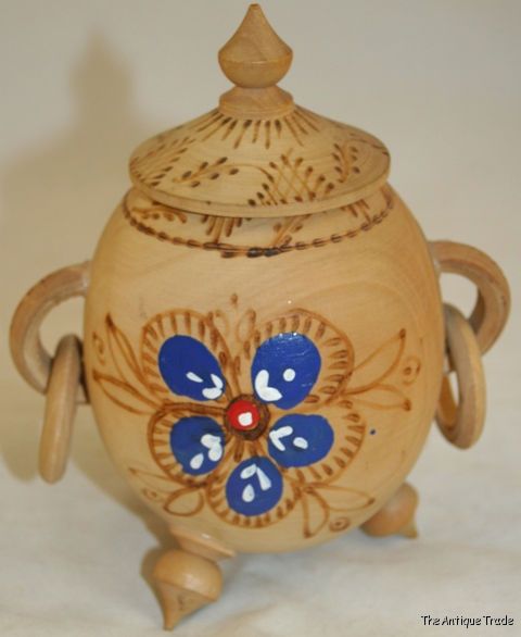 Turned wood cauldron shaped Sewing Trinket box