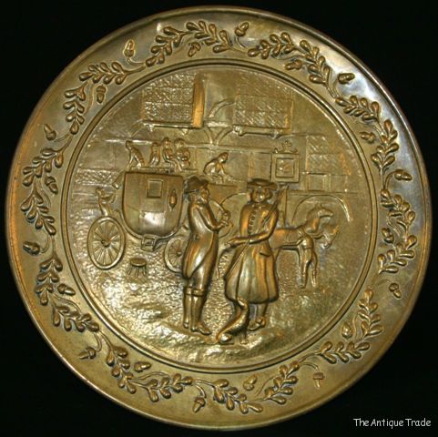 50s Postal carriage scene Large Brass Wall Plague made in England