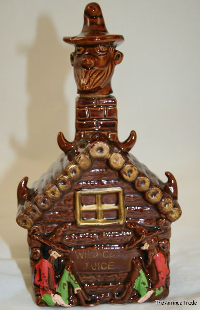 Vintage 70s ceramics Wild Cat Juice bottle decanter