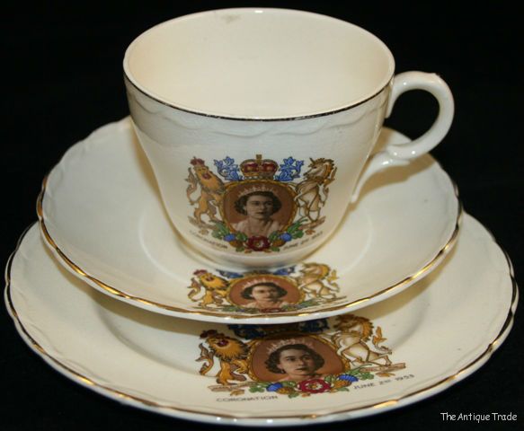 1953 Vintage British porcelain Queen Elizabeth II Coronation Commemorative Trio