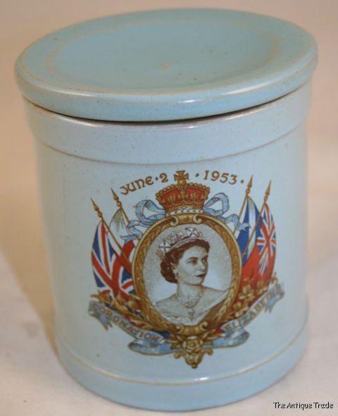 1953 Vintage Hartleys Hartrox stoneware Elizabeth II Coronation Tea jar