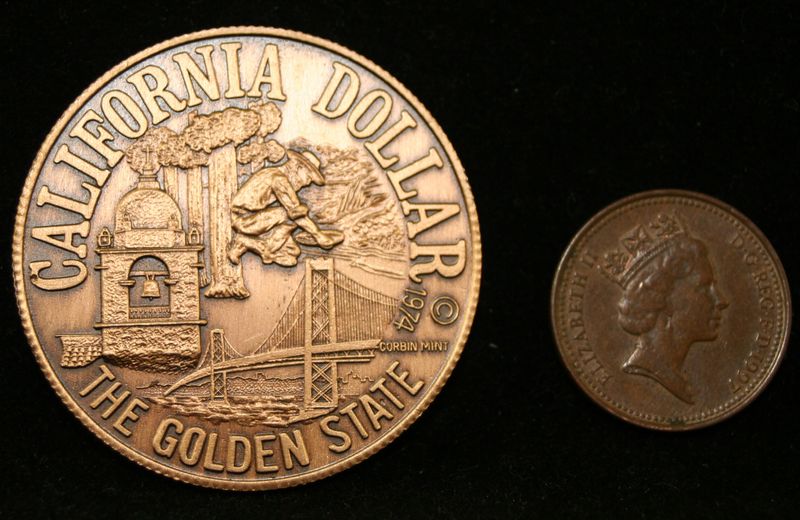 Vintage bronze California golden state Dollar medal