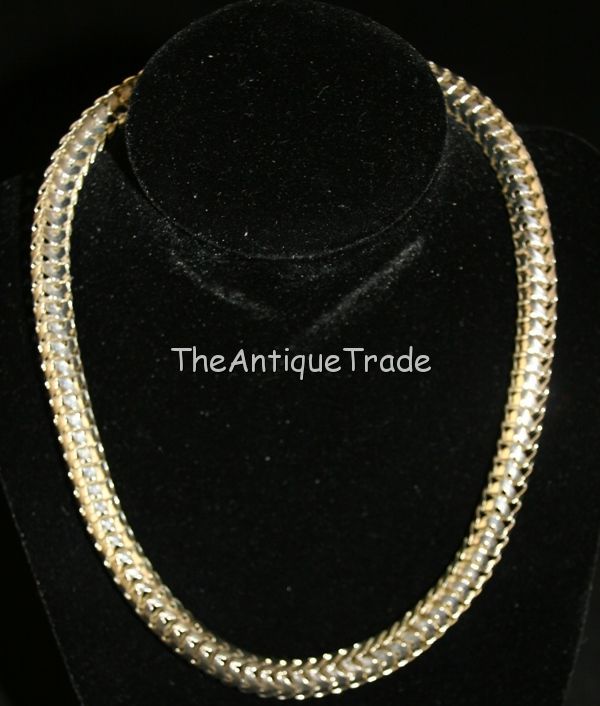 Vintage white metal hollow chain snake necklace sku4z