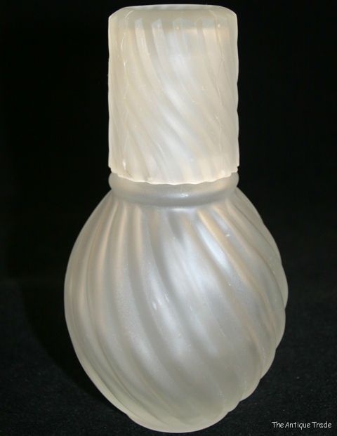 Vintage Art Deco twisted frosted glass one person decanter with up glass