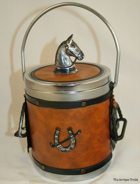 Vintage British metal leather plactic Horse ice bucket
