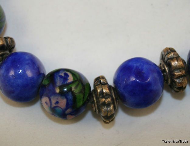Vintage Jewelry Hand painted blue ceramics Necklace probably Italian