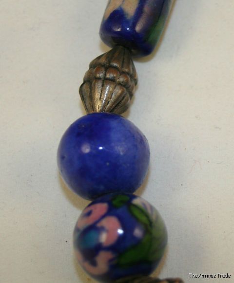 Vintage Jewelry Hand painted blue ceramics Necklace probably Italian