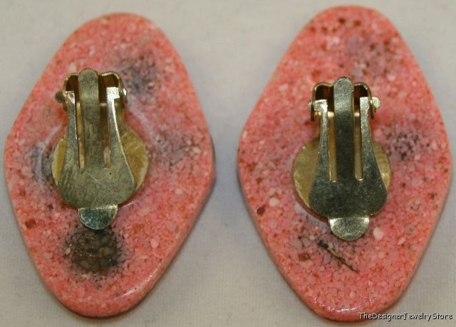 Vintage Art Deco brass inlay Earrings clips