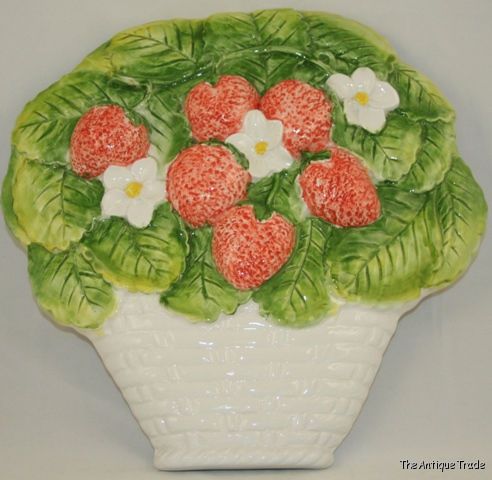 Hand painted porcelain Strawberry Basket Wall Plaque