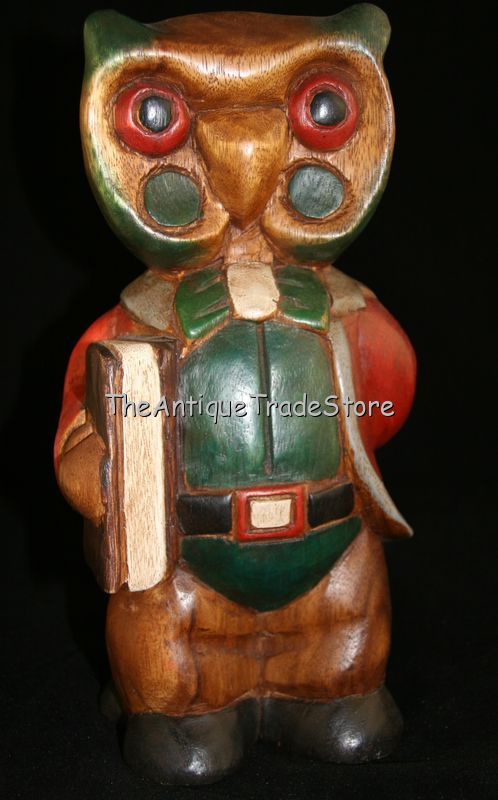 Vintage wood Owl toy hand carved painted large figurine