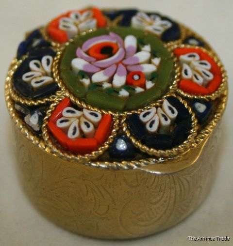 Superb Italian Millefiori Micro Mosaic round Pill box miniature