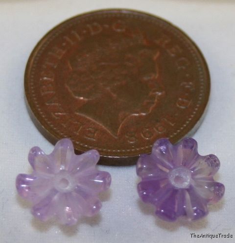 2 x Carved natural Amethyst beads 9mm light purple am39