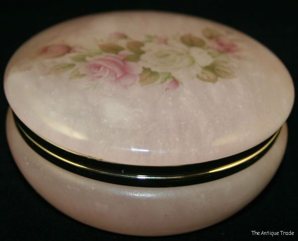 Italian hand crafted Genuine Pink Alabaster trinket or powder box