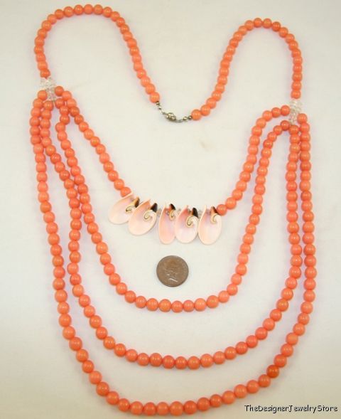 Vintage Jewelry Necklace natural stone and shell je18